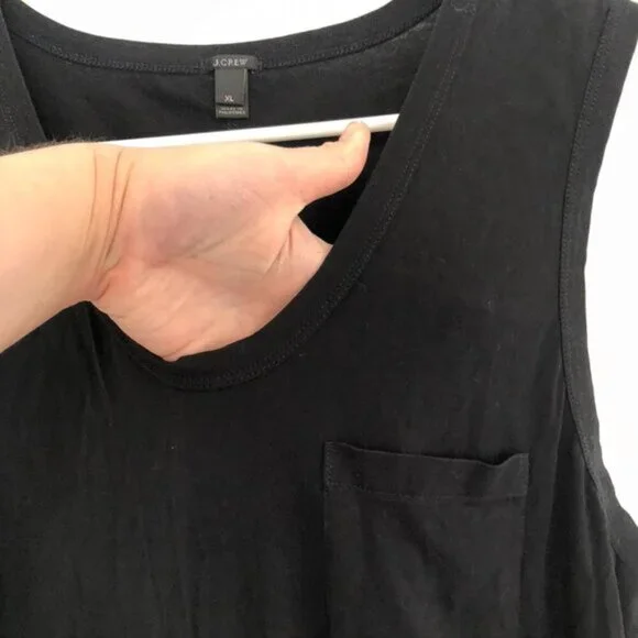 J. CREW Sleeveless Pocket Dress Solid Black V-Neck 100% Cotton Midi Tank Dress - Picture 7 of 12
